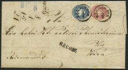 STERREICH 32/3 BRIEF, 1864, 5 Kr. Rosa Und Rückseitiges Reco-Porto 10 Kr. Blau Auf Brief Von KÖNIGGRAETZ Nach - Usados