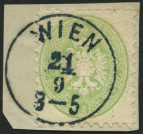 STERREICH 31 BrfStk, 1863, 3 Kr. Grün, Blauer K1 WIEN, Prachtbriefstück - Sonstige & Ohne Zuordnung