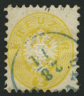 STERREICH 30 O, 1863, 2 Kr. Gelb Mit Blauem K1, Pracht - Otros & Sin Clasificación