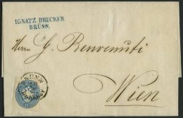 STERREICH 27 BRIEF, 1864, 10 Kr. Blau Auf Brief Mit K1 BRÜNN BAHNHOF Nach Wien, Pracht - Usados