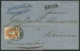 STERREICH 21 BRIEF, 1862, 10 Kr. Braun, Vorder- Und Rückseitig Auf Brief Aus NEUBAU IN WIEN Und L1 RECOM:, Pracht - Otros & Sin Clasificación