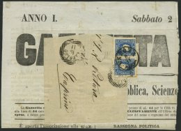 STERREICH 16a BrfStk, 1858, 1.05 Kr. Hellblau, Type I, 2x Auf Komplettem Adresszettel Und Zeitungskopfteil Der GAZZETTA - Gebraucht
