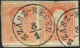 STERREICH 13II Paar BrfStk, 1859, 5 Kr. Rot, Type II, Im Waagerechten Paar Mit Ungarischem K1 SZASZ-REGEN, Prachtbriefst - Gebraucht