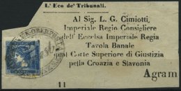STERREICH 6I BrfStk, 1851, 0.6 Kr. Blau, Type IIb, Auf Zeitungsadresse Mit Vollständigem Ovalstempel K.K. OBERPOSTA - Gebraucht