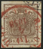 STERREICH 4Y O, 1854, 6 Kr. Braun, Maschinenpapier, Roter K1 Recommandirt WIEN 1858, Pracht - Otros & Sin Clasificación