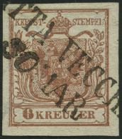 STERREICH 4X O, 1850, 6 Kr. Braun, Handpapier, Type Ia, Mit Wz.-Teilen, L2 CITTA VECCHIA, Kabinett - Sonstige & Ohne Zuordnung
