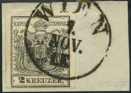 STERREICH 2Ya BrfStk, 1854, 2 Kr. Schwarz, Maschinenpapier, Type IIIb, Feindruck, K1 WIEN, Unten Schmal Sonst Breitrandi - Gebraucht