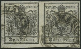 STERREICH 2Xa Paar O, 1850, 2 Kr. Schwarz, Handpapier, Type Ia, Im Waagerechten Paar, K2 MARCZALY, Pracht, Fotobefund Dr - Gebraucht