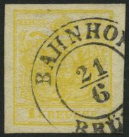 STERREICH 1Ya O, 1854, 1 Kr. Gelb, Maschinenpapier, Type Ia, K2 BAHNHOF BRÜNN, Kabinett - Sonstige & Ohne Zuordnung