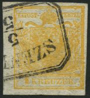 STERREICH 1Xb O, 1850, 1 Kr. Orange, Handpapier, Type Ib, Ungarischer R3 SZENITZ, Pracht - Other & Unclassified