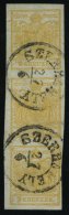 STERREICH 1Xb O, 1850, 1 Kr. Orange, Handpapier, Type III, Im Senkrechten Dreierstreifen Mit WZ über 50% Der Beiden - Gebraucht