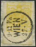 STERREICH 1Xa BrfStk, 1850, 1 Kr. Gelb, Handpapier, Mit Breitem Unterrand (8.5 Mm), K1 WIEN, Oben Leicht Berührt So - Gebraucht