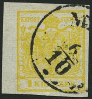 STERREICH 1Xa O, 1850, 1 Kr. Ockergelb, Handpapier, Type Ib, Mit Linkem Rand (4 Mm), Pracht - Sonstige & Ohne Zuordnung