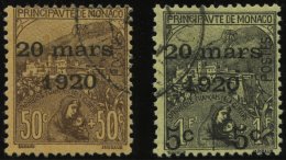 MONACO 41/2 O, 1920, 50 C. Und 1 Fr. Hochzeit Der Prinzessin Charlotte, 2 Prachtwerte, Mi. 145.- - Autres & Non Classés