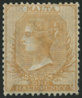 MALTA 2B *, 1863, 1/2 P. Braunorange, Gezähnt K 14, Falzreste, üblich Gezähnt Pracht, Gepr. Drahn, Mi. 12 - Malte