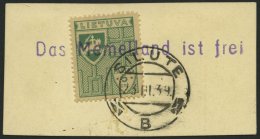 LITAUEN 409 BrfStk, 1939, 5 C. Grün Mit Stempel SILUTE Und Violettem L1 Das Memelland Ist Frei, Prachtbriefstü - Litauen