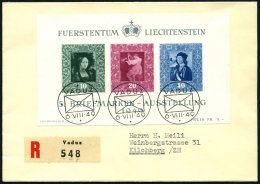 LIECHTENSTEIN Bl. 5 BRIEF, 1949, Block Briefmarken-Ausstellung Auf FDC, Einschreibbrief, Pracht, Mi. 360.- - Sonstige & Ohne Zuordnung