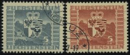 LIECHTENSTEIN 243,252 O, 1945/7, 5 Fr. Wappen, 2 Prachtwerte, Mi. 105.- - Otros & Sin Clasificación