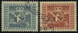 LIECHTENSTEIN 243,252 O, 1945/7, 5 Fr. Wappen, 2 Prachtwerte, Mi. 105.- - Sonstige & Ohne Zuordnung