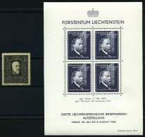 LIECHTENSTEIN Bl. 3,171 **, 1938, Block Briefmarken-Ausstellung Und 3 Fr. Tod Von Fürst Franz I, Pracht, Mi. 104.- - Autres & Non Classés