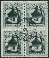 LIECHTENSTEIN 100C VB O, 1930, 35 Rp. Rofenbergkapelle, Gezähnt L 111/2:101/2, Im Zentrisch Gestempelten Viererbloc - Sonstige & Ohne Zuordnung