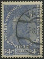 LIECHTENSTEIN 3yb O, 1916, 25 H. Mittelultramarin, Normales Papier, Waagerechte Bugspur Sonst Pracht, Mi. 500.- - Otros & Sin Clasificación