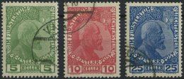 LIECHTENSTEIN 1-3ya O, 1915, Fürst Johann II, Normales Papier, Prachtsatz, Mi. 260.- - Otros & Sin Clasificación