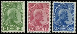 LIECHTENSTEIN 1-3x *, 1912, Fürst Johann II, Gestrichenes Papier, Falzreste, Prachtsatz, Mi. 240.- - Sonstige & Ohne Zuordnung