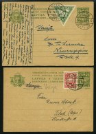 LETTLAND P 5/6 BRIEF, 1927/9, 6 Und 10 S. Landeswappen, Je Mit Zusatzfrankatur, 2 Prachtkarten - Letonia