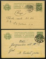 LETTLAND P 3 BRIEF, 1927/8, 6 S. Grün, 2 Karten Mit Bahnpoststempeln VALKA-RIGA Und RITUPE-RIGA, Pracht - Lettland
