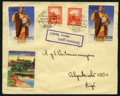 LETTLAND 232 BRIEF, 1938, 3 S. Rotorange Mit Sonderstempel IX. DZIESMU SVETKI Auf Brief Mit 3 Verschiedenen Vignetten, P - Letonia