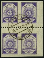 LETTLAND 22y VB O, 1919, 50 K. Violett, Senkrecht Geripptes Papier, Im Viererblock Mit Waagerechter Zähnung L 9 3/4 - Letonia