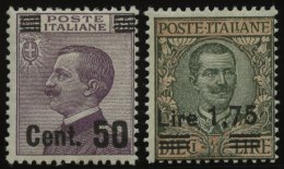 ITALIEN 172,221 *, 1923/5, 50 C. Auf 50 C. Und 1.75 L. Auf 10 L. König Viktor Emanuel III, Falzrest, 2 Prachtwerte - Sin Clasificación