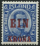 ISLAND 121 *, 1926, 1 Kr. Auf 40 A. Blau, Falzreste, Pracht, Facit 1300.- Skr. - Sonstige & Ohne Zuordnung