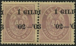 ISLAND 32Aa Paar *, 1886, 40 A. Hellila, Gezähnt 14:131/2 (Facit 42a), Im Waagerechten Paar, Die Marken Stammen Aus - Sonstige & Ohne Zuordnung