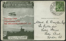 GROSSBRITANNIEN 121 BRIEF, 1911, 1/2 P. König Georg V Auf Sonderkarte First U.K. AERIAL POST Mit Rotem Zudruck THE - Sonstige & Ohne Zuordnung