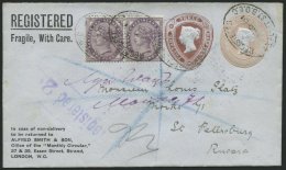 GROSSBRITANNIEN 65 BRIEF, 1901, 1 P. Königin Victoria Im Paar Auf Privatganzsache 3 P. Braun Neben 1 P. Rosa, R-Ums - Gebraucht