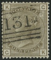 GROSSBRITANNIEN 52 O, 1880, 4 P. Graubraun, Wz. 4Z, Nummernstempel 131, üblich Gezähnt Pracht, Mi. 250.- - Used Stamps