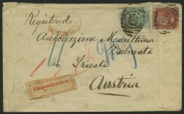 GROSSBRITANNIEN 16,46 BRIEF, 1875, 1 P. Rosa Und 1 Sh. Grün Auf Transitbrief Nach Österreich Mit R-Vorläu - Other & Unclassified