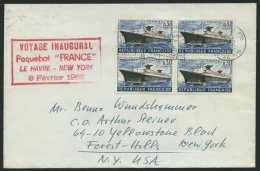 FRANKREICH 1378 VB BRIEF, 1962, 0,30 Fr. France Im Viererblock Auf Schiffspostbrief, Mit Der France Befördert, Rote - Sonstige & Ohne Zuordnung