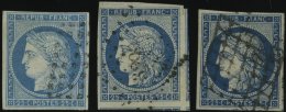 FRANKREICH 4 O, 1850, 25 C., 3 Pracht-Kabinettwerte In Verschiedenen Farbnuancen - Other & Unclassified