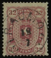 FINNLAND 11 O, 1875, 32 P. Karminrosa, Zentrischer K1 RAUMO, Kleine Korrektur, Feinst, Mi. (600.-) - Other & Unclassified