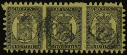 FINNLAND 7By O, 1870, 10 P. Schwarz Auf Sämisch Im Waagerechten Dreierstreifen, R1 FR.KO., Linke Marke Einige Kurze - Sonstige & Ohne Zuordnung