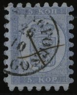 FINNLAND 3A O, 1860, 5 K. Hellblau, K1 HELSINGFORS Und Federkreuz, Alle Zungen, Pracht - Sonstige & Ohne Zuordnung