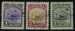 GRÖNLAND - DÄNISCHE POST 8-9 O, 1945, 1 - 7 Ø New Yorker Ausgabe, 3 Prachtwerte, Mi. 75.- - Otros & Sin Clasificación