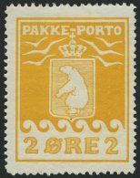 GRÖNLAND - PAKKE-PORTO 5A *, 1915, 2 Ø Gelb, 3. Druck, (Facit P 5III), Falzreste, Pracht, Gepr. L. Nielsen, - Sonstige & Ohne Zuordnung