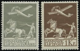 DÄNEMARK 180/1 *, 1929, 50 Ø Und 1 Kr. Flugpost, Falzrest, Pracht - Gebraucht