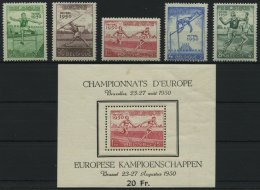 BELGIEN 867-71, Bl. 23 *, 1950, Leichtathletik Europameisterschaften, Falzrest, Pracht - Autres & Non Classés