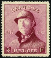 BELGIEN 157 *, 1919, 5 Fr. Stahlhelm, Falzrest, Rauhe Zähnung, Pracht - Belgique