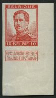 BELGIEN 100IIU **, 1912, 10 C. König Adalbert I., Ohne Entwerfernamen, Untere Rechte Ungezähnte Bogenecke, Pra - Belgium